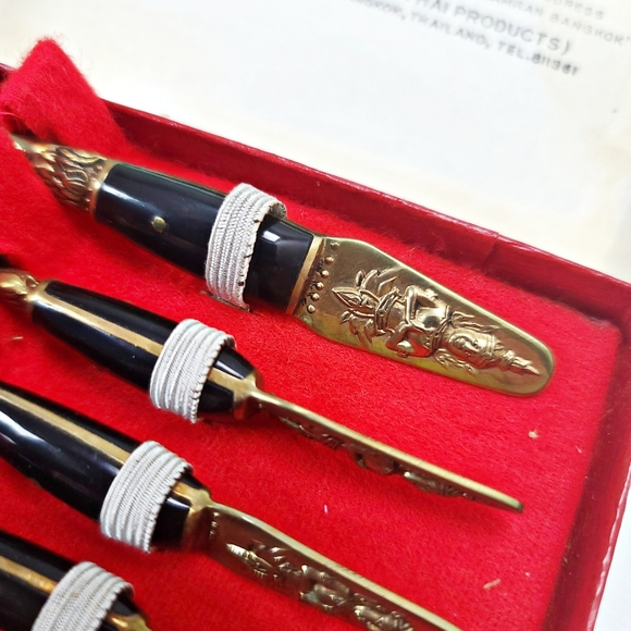 Vintage S Samran Thailand Co Thai Bronze D'oeuvres 6 Piece Fork Set - Picture 2 of 5